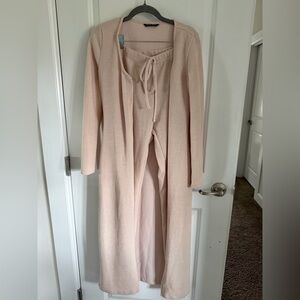 NWOT Elegant Cream Long Cardigan and Pants Set